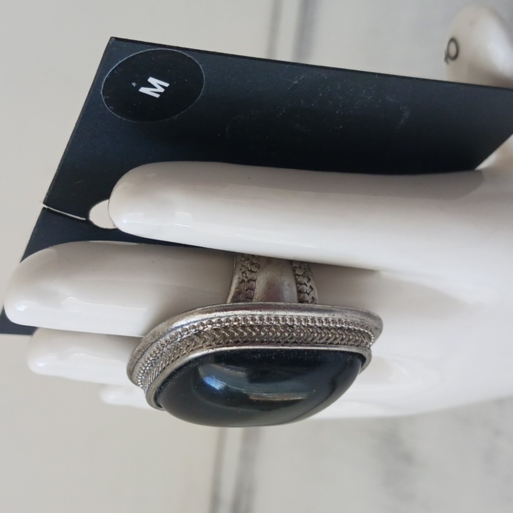H&M Black Square Fx. Onyx and Dark Grey Statement Ring Sz. M - Picture 5 of 7